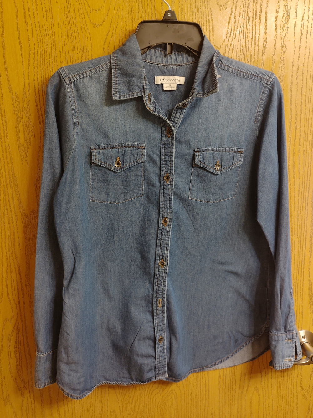 Liz Claiborne Light Blue Denim Shirt with White Label